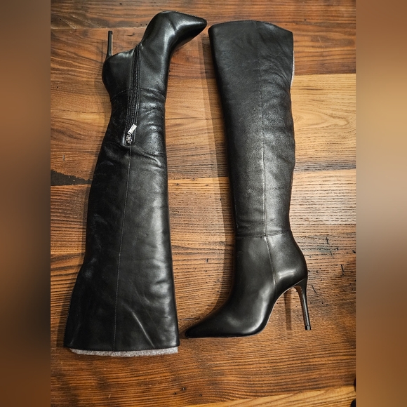 Schultz Mikki Black Over the Knee Stiletto Heel Leather Boots (Women) 5.5 - Picture 5 of 8